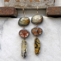 Chatoyant Grey, Copper Star Rutilated, and Dendritic Quartz Earrings